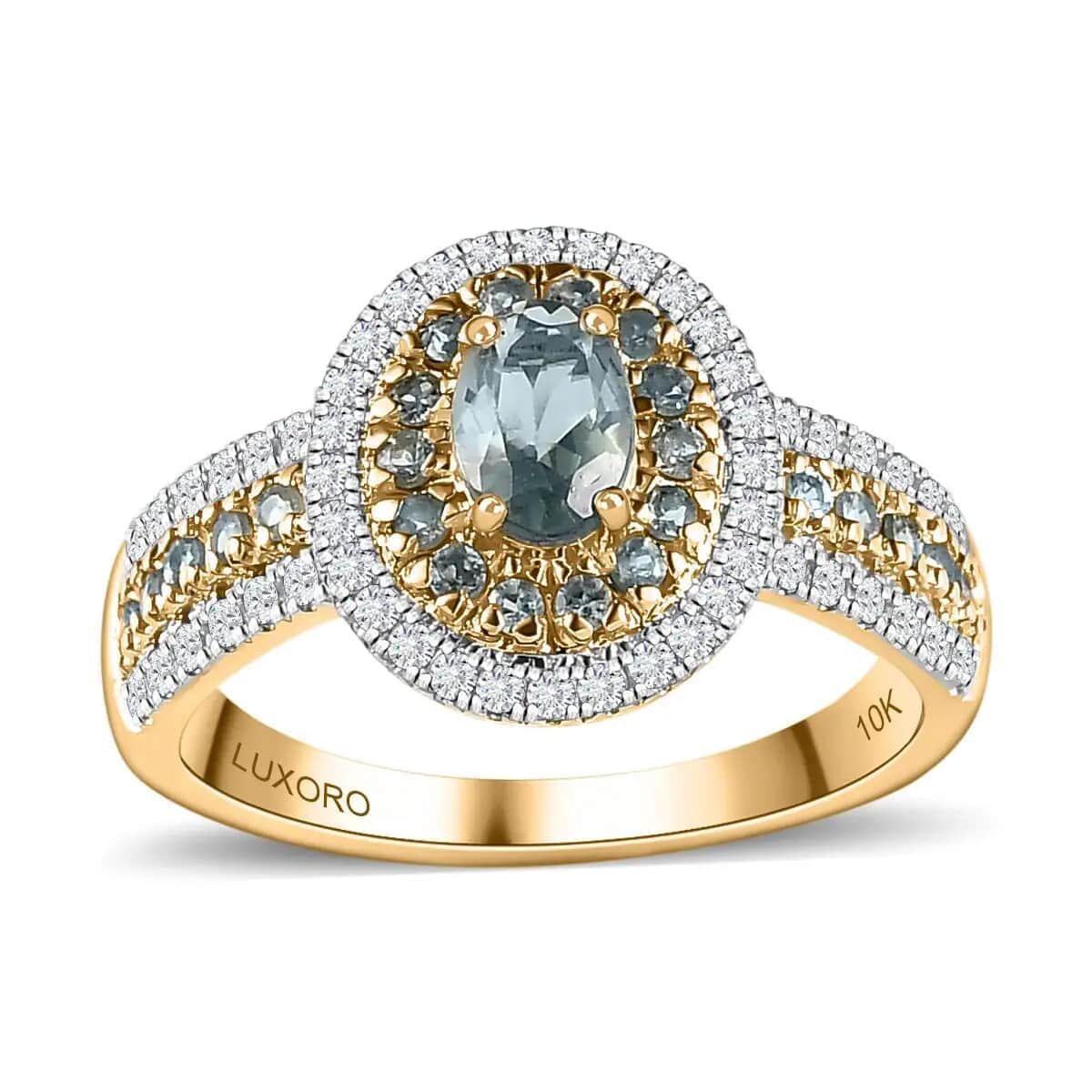 Luxoro AAA Narsipatnam Alexandrite Double Halo Ring, Moissanite Accent Ring, AAA Narsipatnam Alexandrite Ring, 10K Yellow Gold Ring, 1.50 ctw (Size 10) image number 0