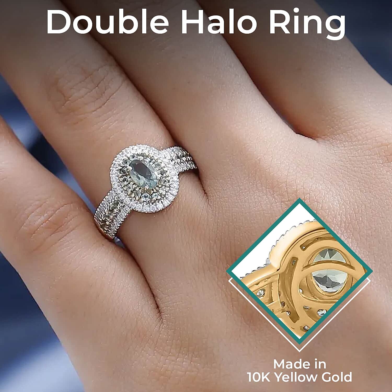 Luxoro AAA Narsipatnam Alexandrite Double Halo Ring, Moissanite Accent Ring, AAA Narsipatnam Alexandrite Ring, 10K Yellow Gold Ring, 1.50 ctw (Size 10)