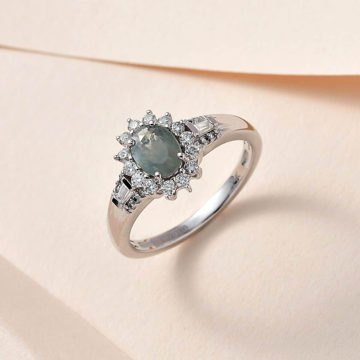 Luxoro 14K White Gold AAA Narsipatnam Alexandrite and Moissanite Floral Ring (Size 9.5) 1.15 ctw image number 1