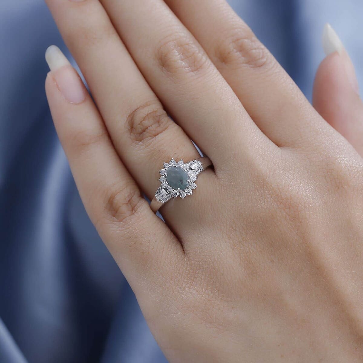 Luxoro 14K White Gold AAA Narsipatnam Alexandrite and Moissanite Floral Ring (Size 9.5) 1.15 ctw image number 2