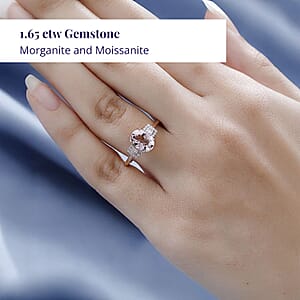 Luxoro 14K Rose Gold AAA Pink Morganite and Moissanite Ring (Size 5.5) 1.65 ctw