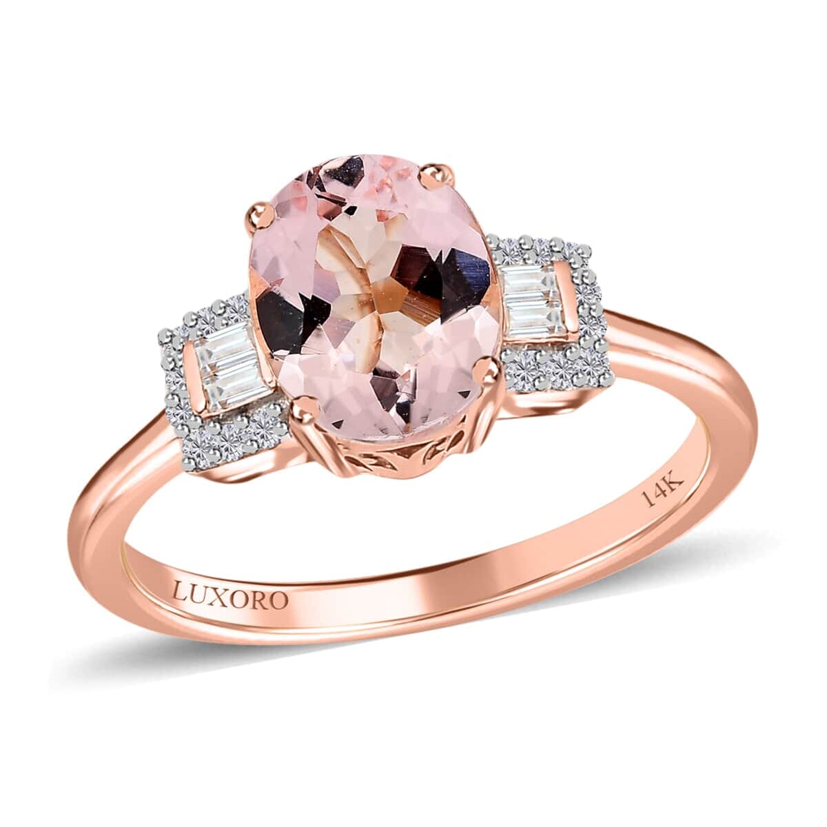 Luxoro 14K Rose Gold AAA Pink Morganite and Moissanite Ring (Size 7.5) 1.65 ctw image number 0