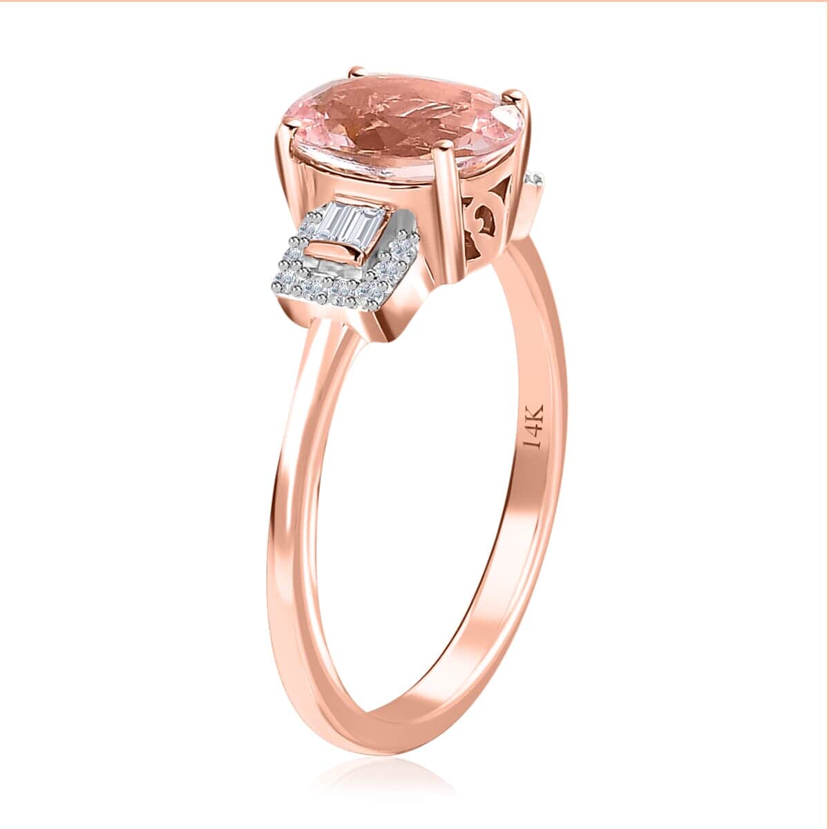 Luxoro 14K Rose Gold AAA Pink Morganite and Moissanite Ring (Size 7.5) 1.65 ctw image number 3