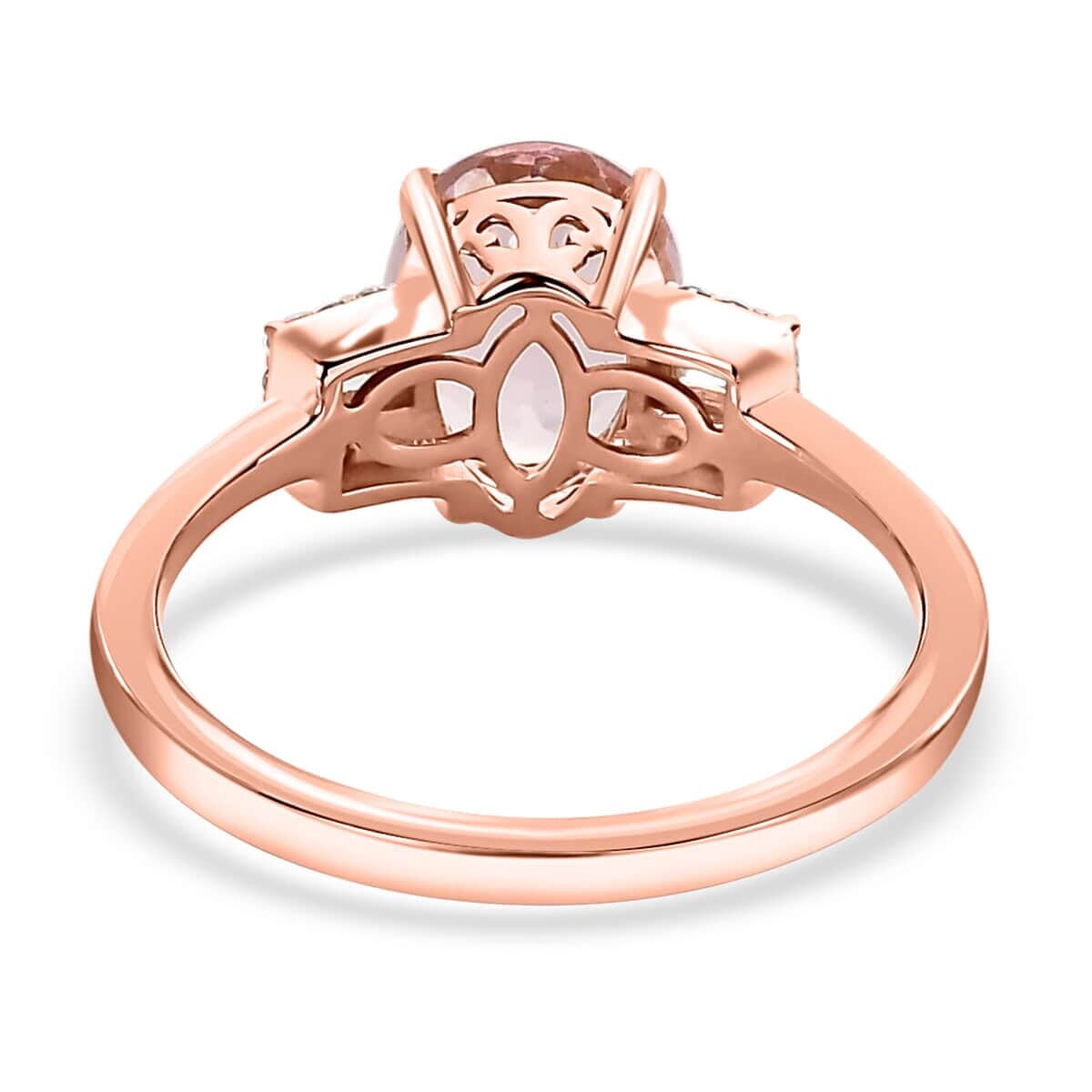 Luxoro 14K Rose Gold AAA Pink Morganite and Moissanite Ring (Size 7.5) 1.65 ctw image number 4