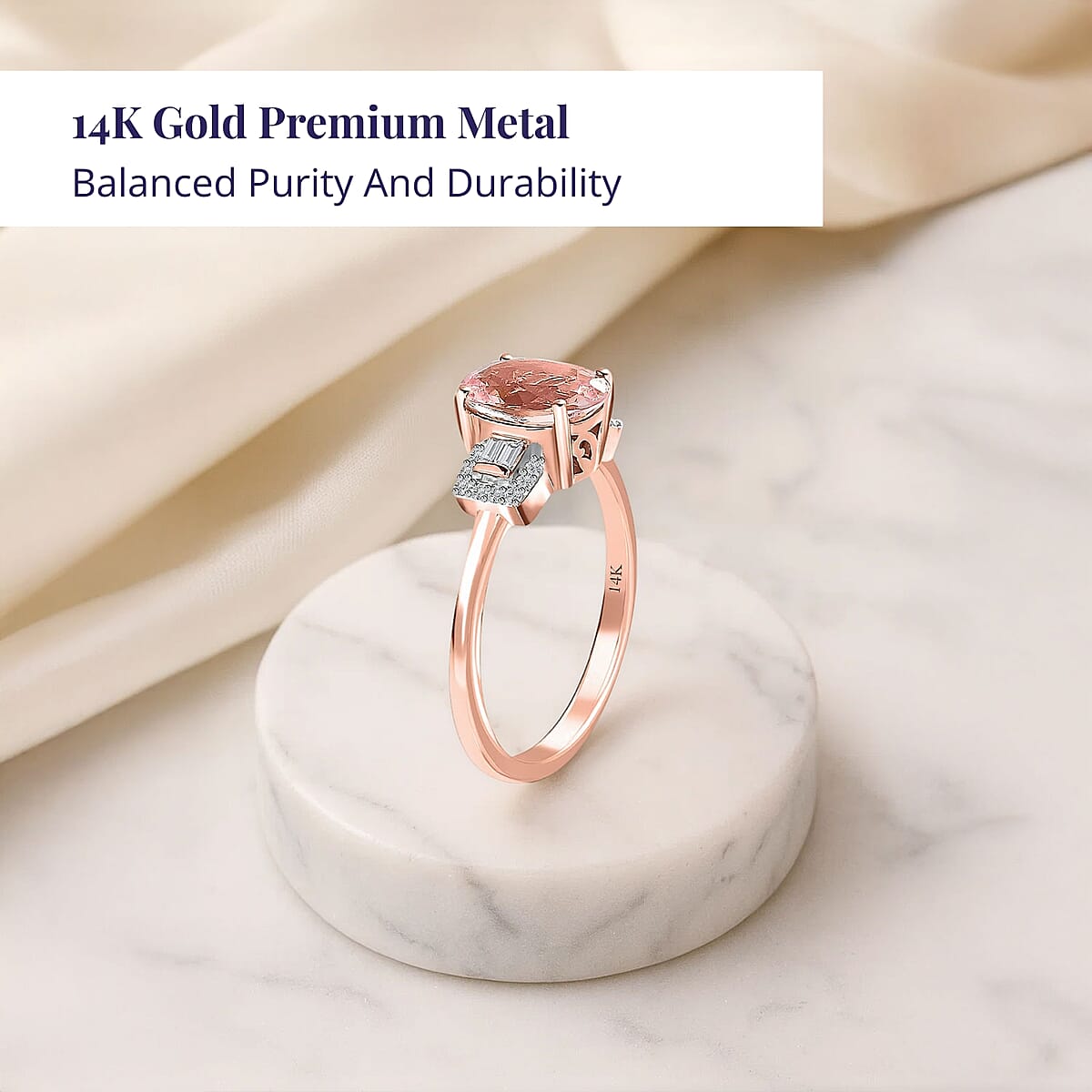 Luxoro 14K Rose Gold AAA Pink Morganite and Moissanite Ring (Size 8.5) 1.65 ctw image number 2