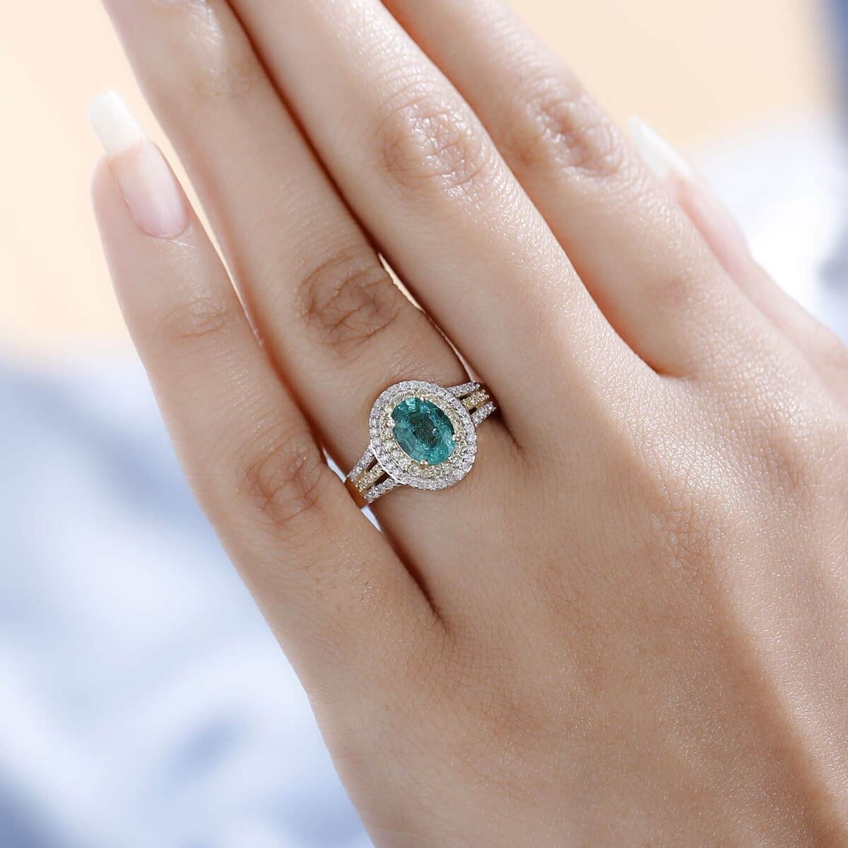 Luxoro 10K Yellow Gold AAA Kagem Zambian Emerald, Natural Yellow and White Diamond I3 Double Halo Ring (Size 8.5) 1.60 ctw image number 2