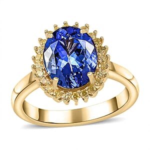 Luxoro Premium Tanzanite and I3 Natural Yellow Diamond 3.00 ctw Sunburst Ring in 10K Yellow Gold (Size 7.5)
