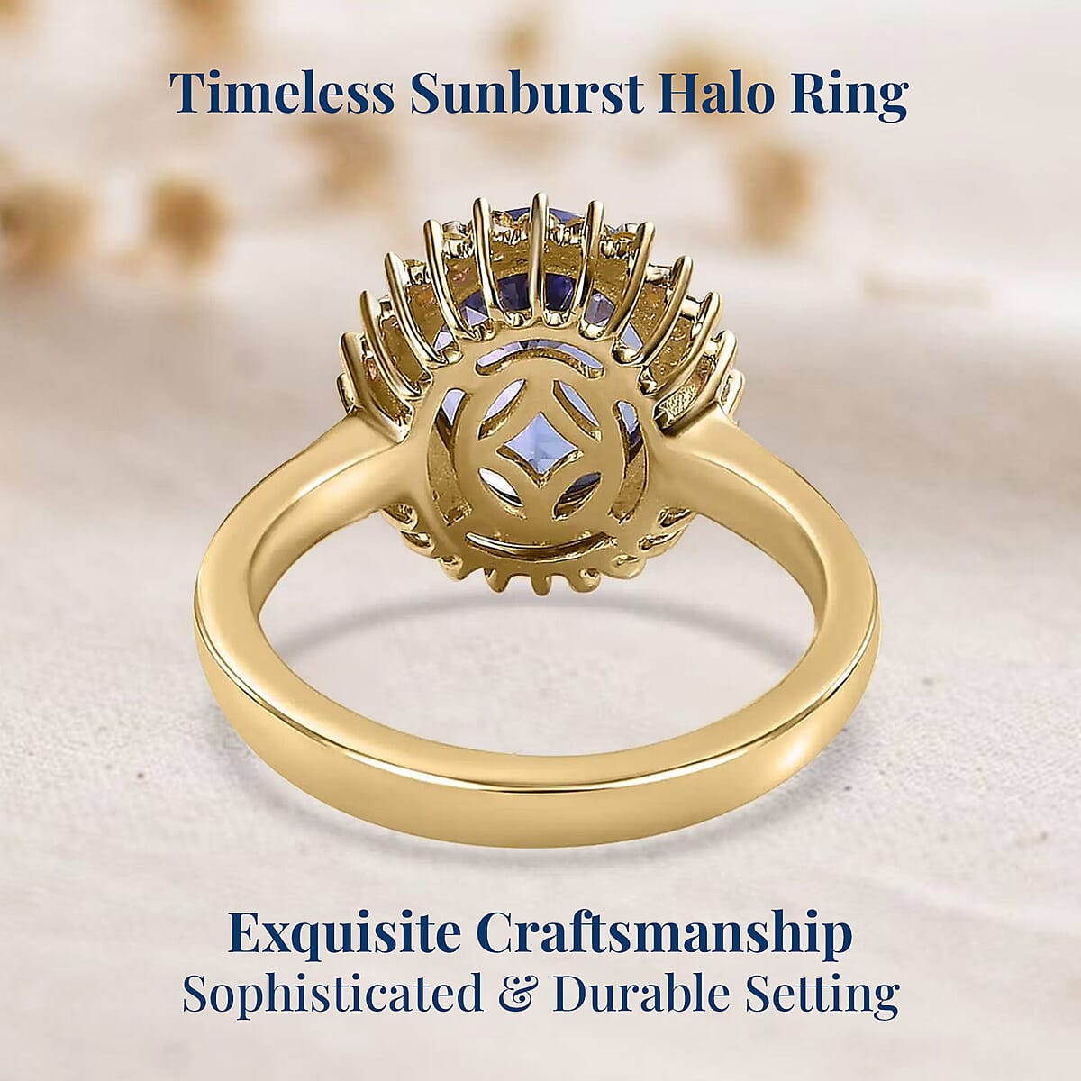 Luxoro Premium Tanzanite and I3 Natural Yellow Diamond 3.00 ctw Sunburst Ring in 10K Yellow Gold (Size 7.5) image number 3