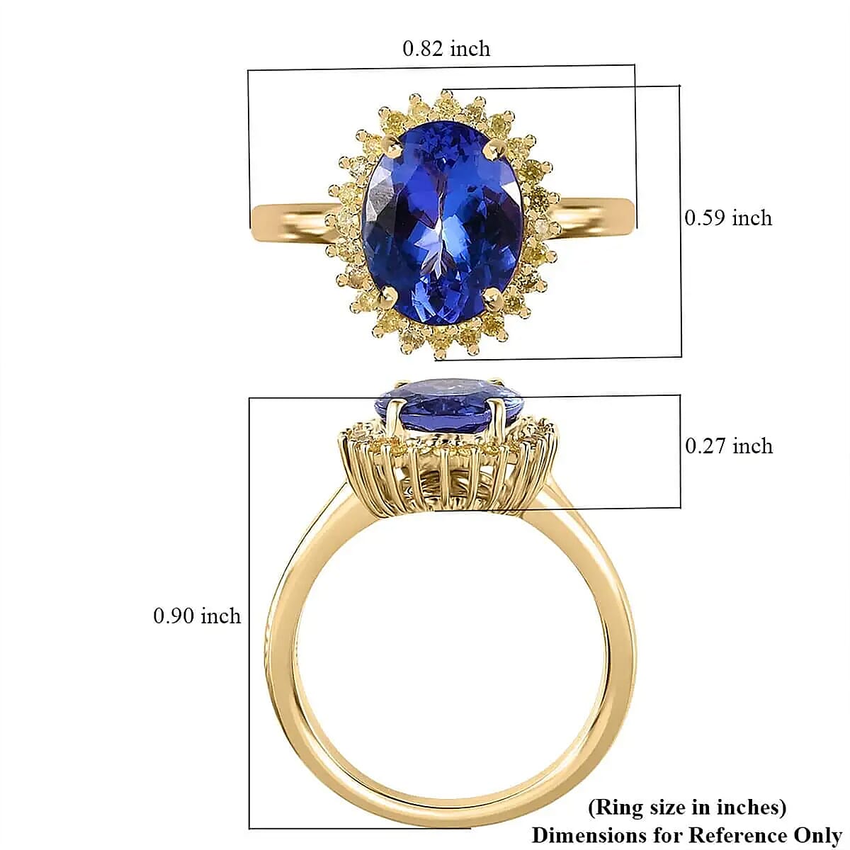 Luxoro Premium Tanzanite and I3 Natural Yellow Diamond 3.00 ctw Sunburst Ring in 10K Yellow Gold (Size 7.5) image number 6