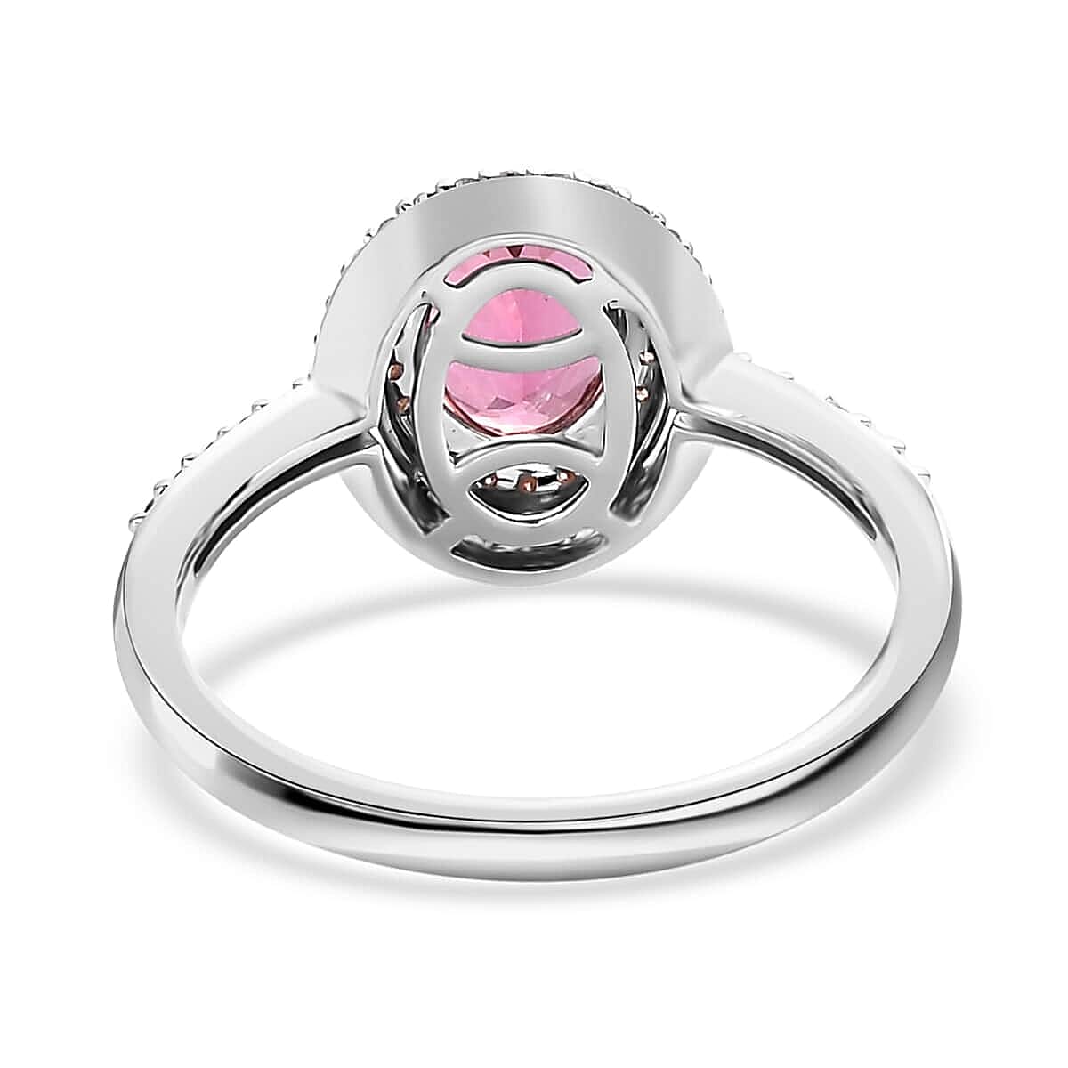 Luxoro 10K White and Rose Gold AAA Morro Redondo Pink Tourmaline and Moissanite Double Halo Ring (Size 6.5) 1.40 ctw image number 4