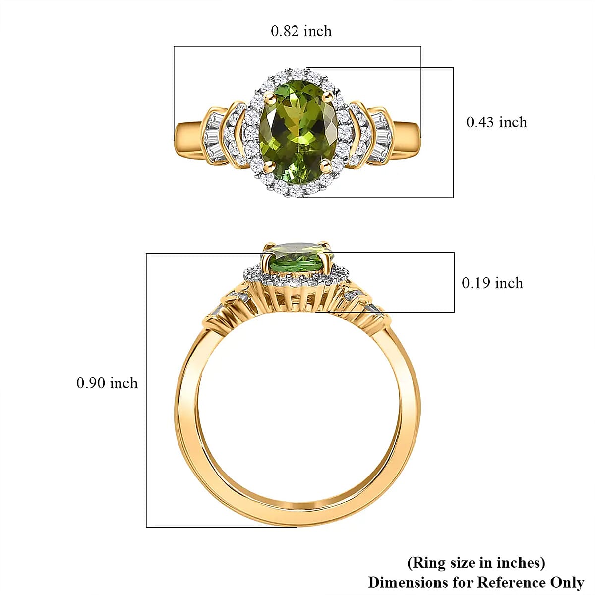 Luxoro AAA Natural Calabar Green Tourmaline and G-H I3 Diamond 1.50 ctw Halo Ring in 14K Yellow Gold (Size 11.0) image number 6