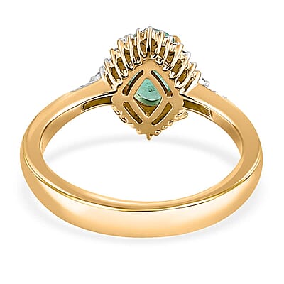 Luxoro 10K Yellow Gold Premium Ethiopian Emerald and G-H I3 Diamond Halo Ring (Size 11.0) 1.40 ctw