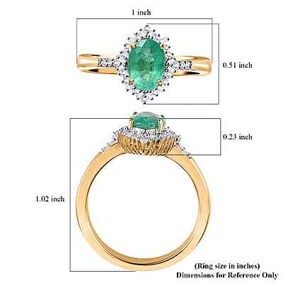 Luxoro 10K Yellow Gold Premium Ethiopian Emerald and G-H I3 Diamond Halo Ring (Size 11.0) 1.40 ctw