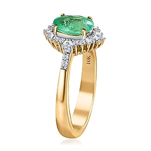 Luxoro 10K Yellow Gold Premium Ethiopian Emerald and G-H I3 Diamond Halo Ring (Size 8.5) 1.40 ctw