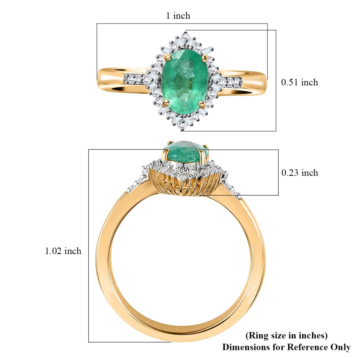 Luxoro 10K Yellow Gold Premium Ethiopian Emerald and G-H I3 Diamond Halo Ring (Size 8.5) 1.40 ctw image number 5