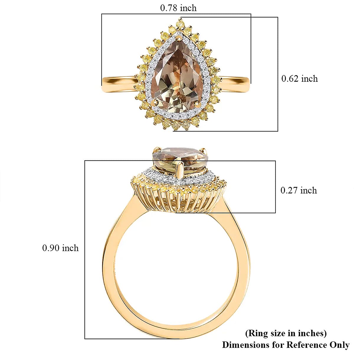 Luxoro 10K Yellow Gold AAA Turkizite, Natural Yellow and White Diamond I3 Double Halo Ring (Size 7.5) 2.35 ctw image number 6