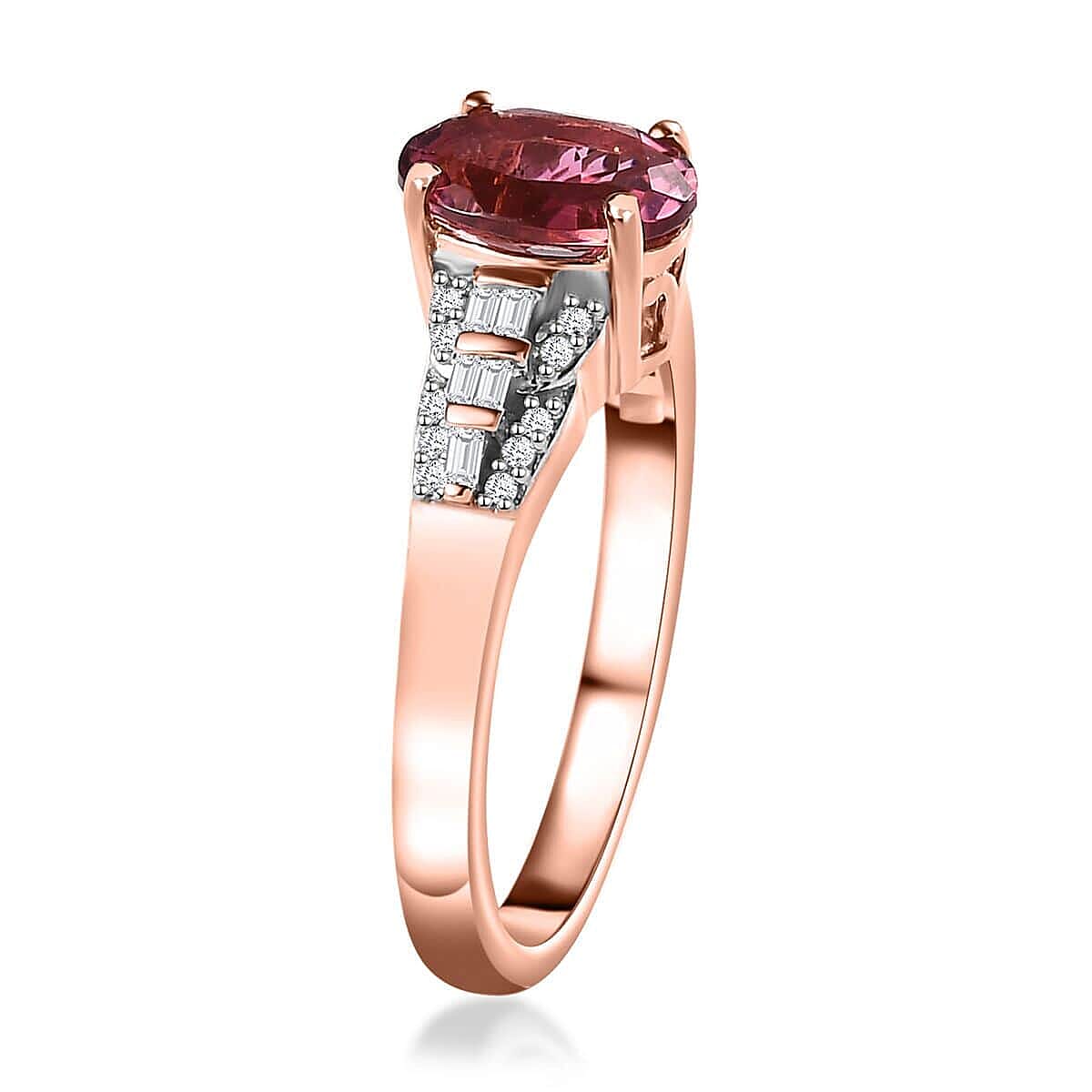 Luxoro 10K Rose Gold AAA Natural Calabar Pink Tourmaline and Diamond Ring (Size 5.5) 1.35 ctw image number 3