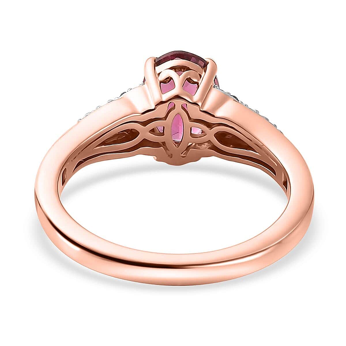 Luxoro AAA Natural Calabar Pink Tourmaline and Diamond 1.35 ctw Ring in 10K Rose Gold (Size 7.5) image number 4