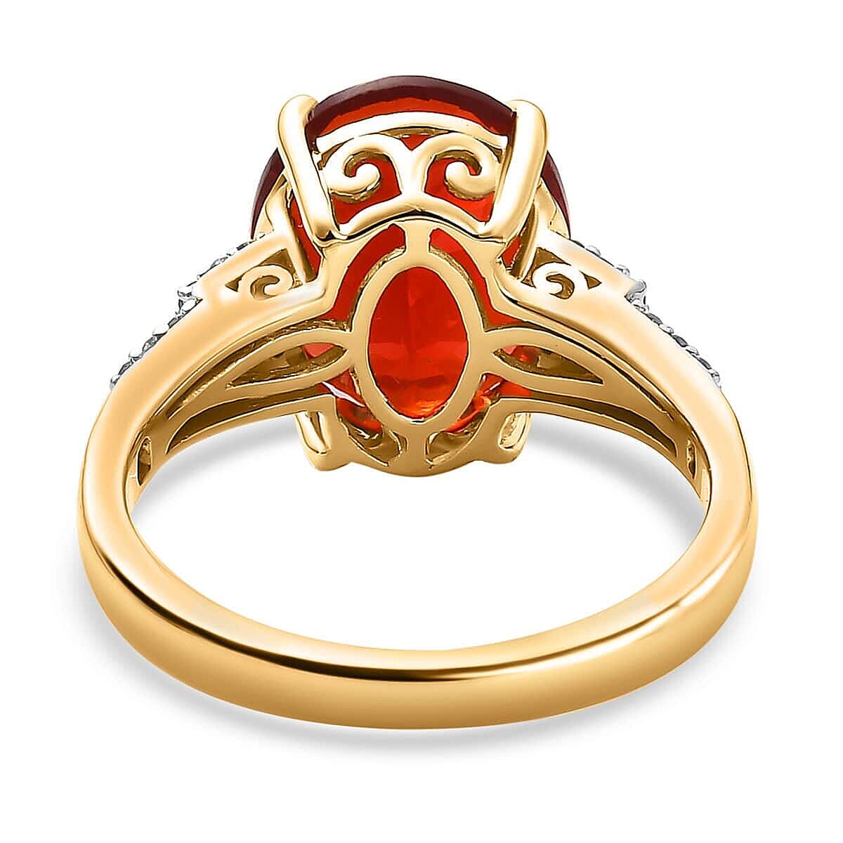 Luxoro 10K Yellow Gold Premium Mexican Cherry Fire Opal and Diamond Ring (Size 5.5) 3.40 ctw image number 4