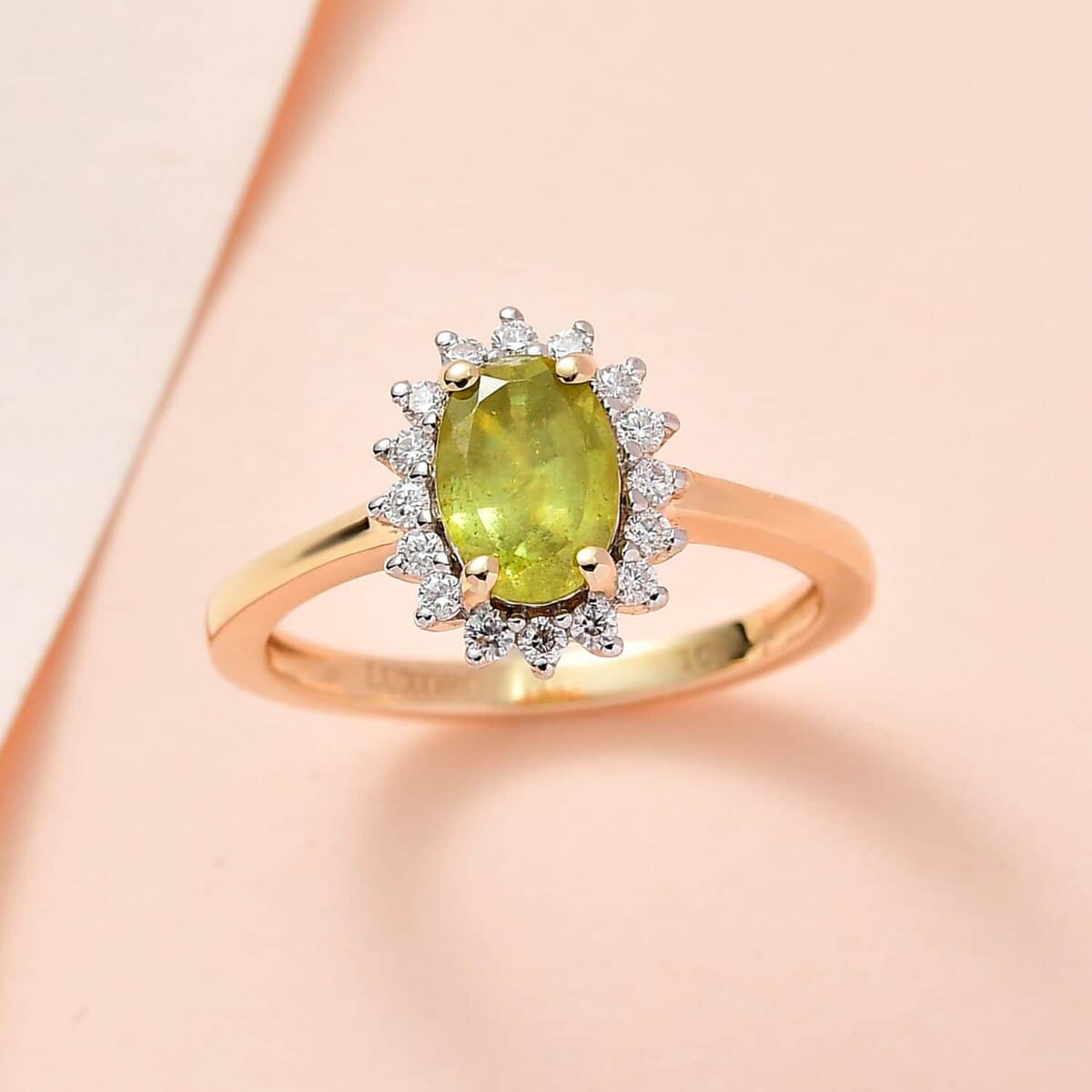 Luxoro 10K Yellow Gold Premium Sava Sphene and Moissanite Halo Ring (Size 10.5) 1.00 ctw image number 1