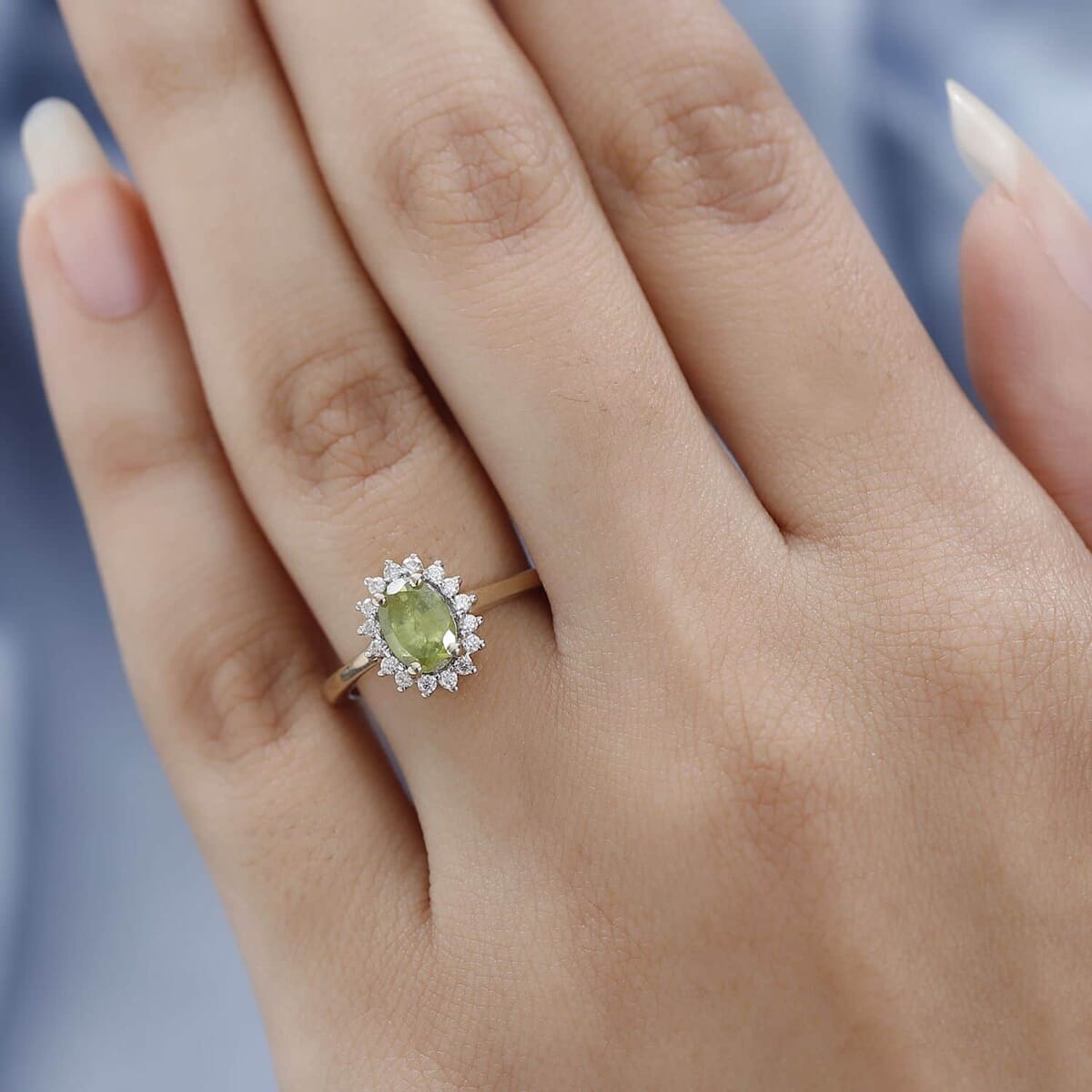 Luxoro 10K Yellow Gold Premium Sava Sphene and Moissanite Halo Ring (Size 10.5) 1.00 ctw image number 2
