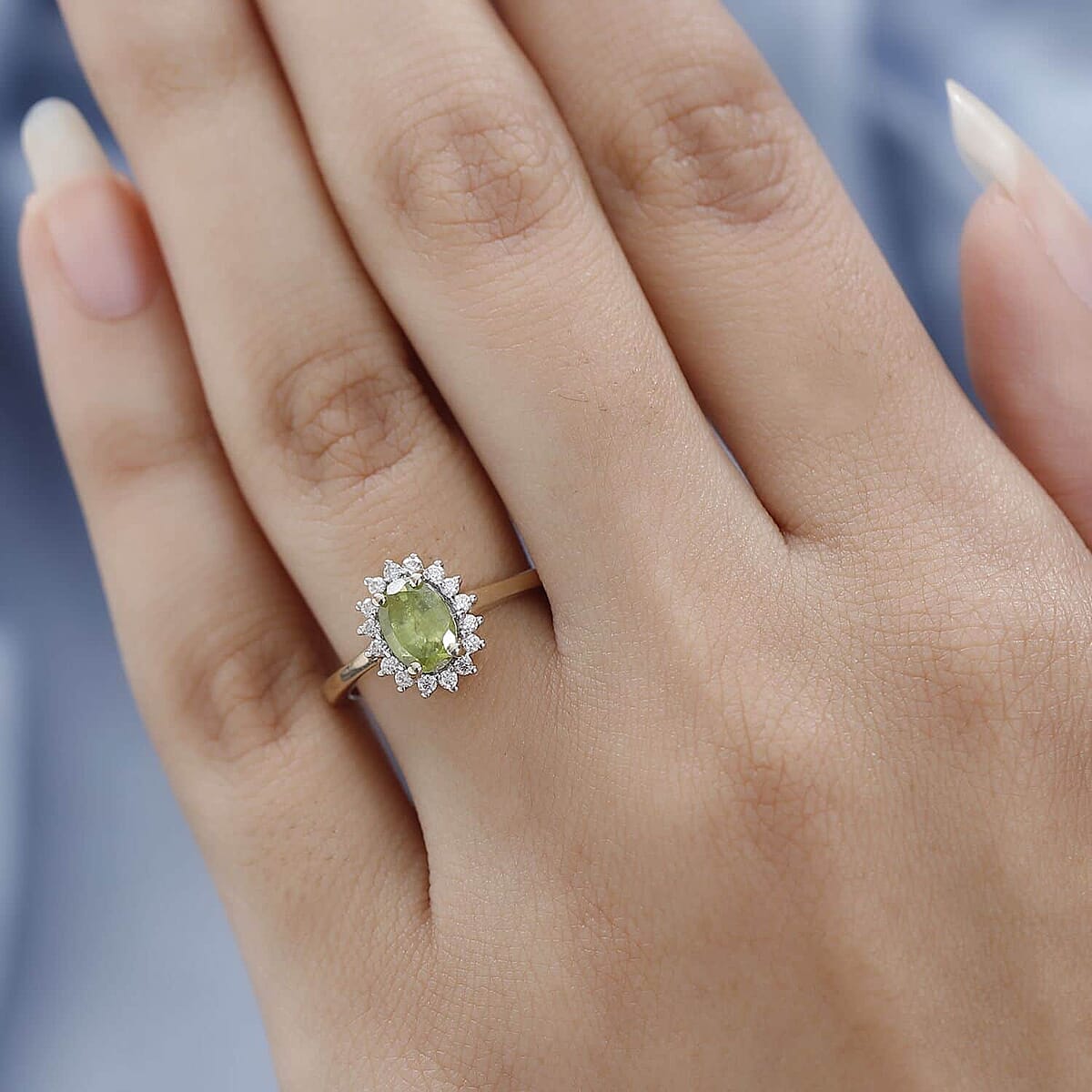 Luxoro 10K Yellow Gold Premium Sava Sphene and Moissanite Halo Ring (Size 8.5) 1.00 ctw image number 2