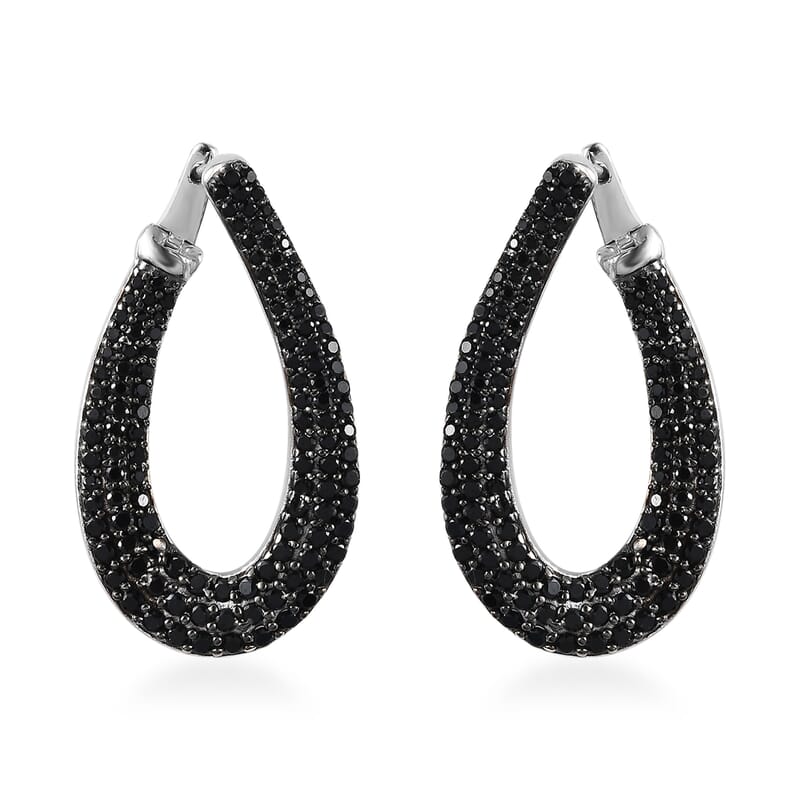 Thai Black Spinel 3.15 ctw Stud Earrings in Rhodium Over Sterling Silver