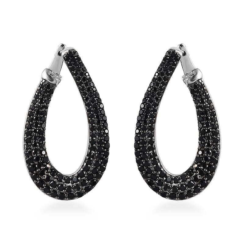 Thai Black Spinel 3.15 ctw Stud Earrings in Rhodium Over Sterling Silver