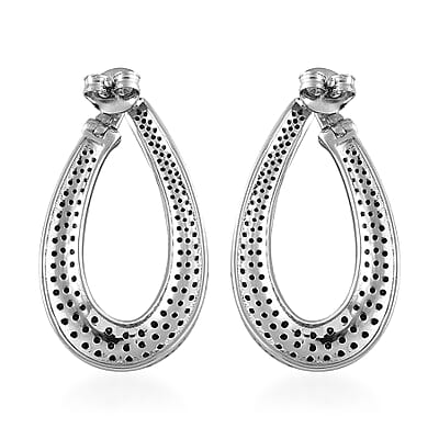 Thai Black Spinel 3.15 ctw Stud Earrings in Rhodium Over Sterling Silver
