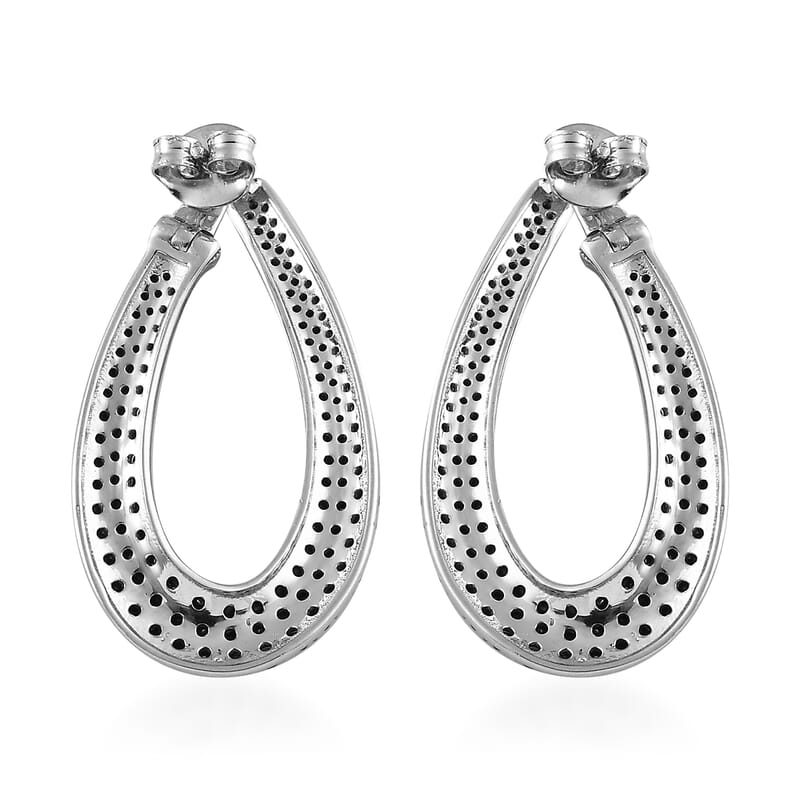Thai Black Spinel 3.15 ctw Stud Earrings in Rhodium Over Sterling Silver