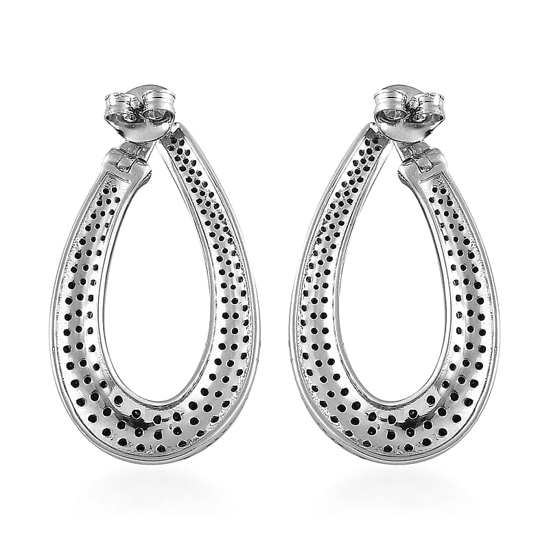 Thai Black Spinel 3.15 ctw Stud Earrings in Rhodium Over Sterling Silver