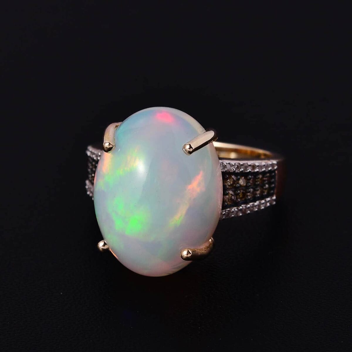 Luxoro 14K Rose Gold AAA Ethiopian Welo Opal, I3 Natural Champagne and White Diamond Ring (Size 5.0) 4.20 Grams 10.35 ctw image number 1