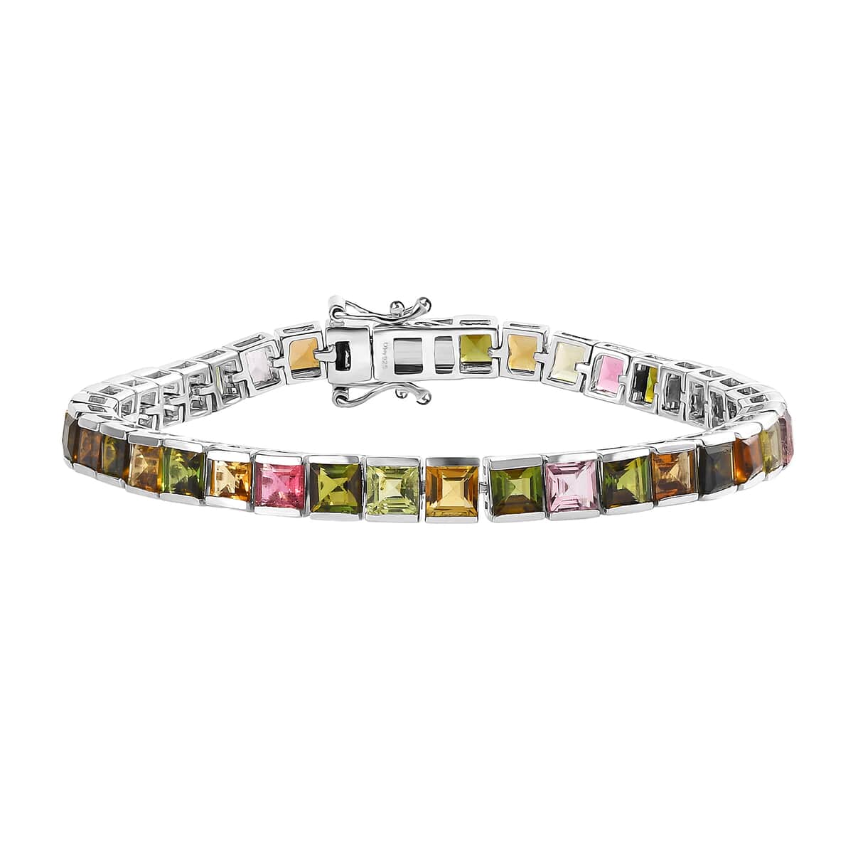 Princess Cut Multi-Tourmaline Tennis Bracelet in Platinum Over Sterling Silver (6.50 In) 13.15 ctw image number 0