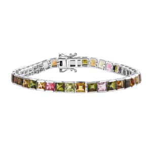 Princess Cut Multi-Tourmaline Tennis Bracelet in Platinum Over Sterling Silver (6.50 In) 13.15 ctw