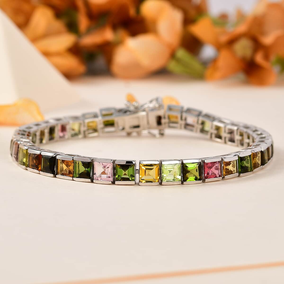 Princess Cut Multi-Tourmaline Tennis Bracelet in Platinum Over Sterling Silver (6.50 In) 13.15 ctw image number 1