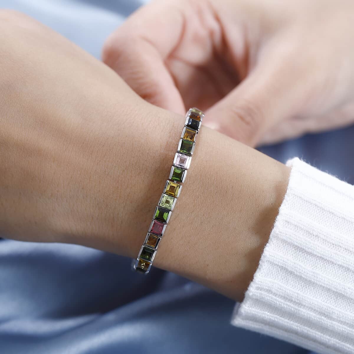 TLV Multi-Tourmaline Bracelet in Platinum Over Sterling Silver (6.50 In) 12.70 ctw image number 2