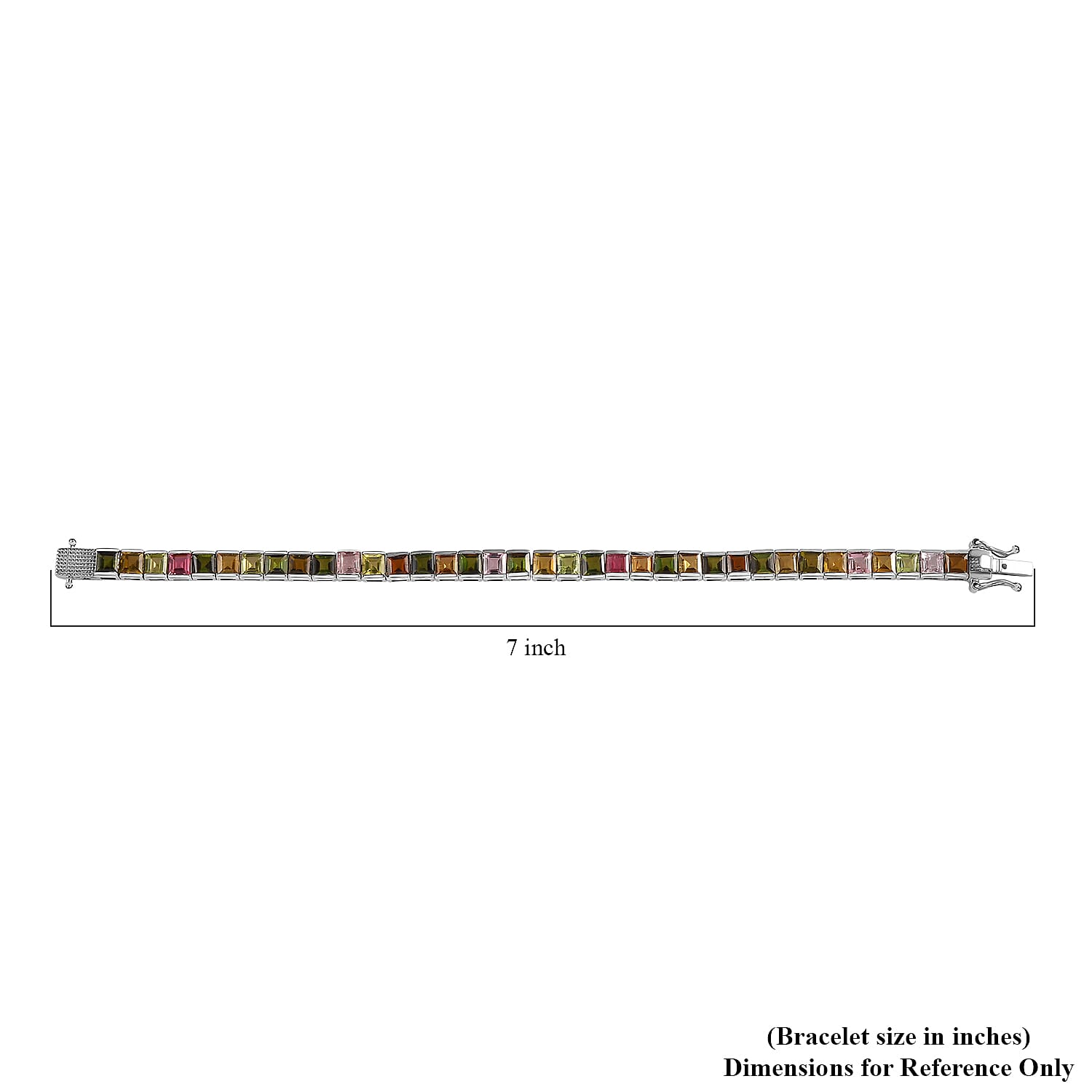 Princess Cut Multi-Tourmaline 13.15 ctw Tennis Bracelet in Platinum Over Sterling Silver (6.50 In)