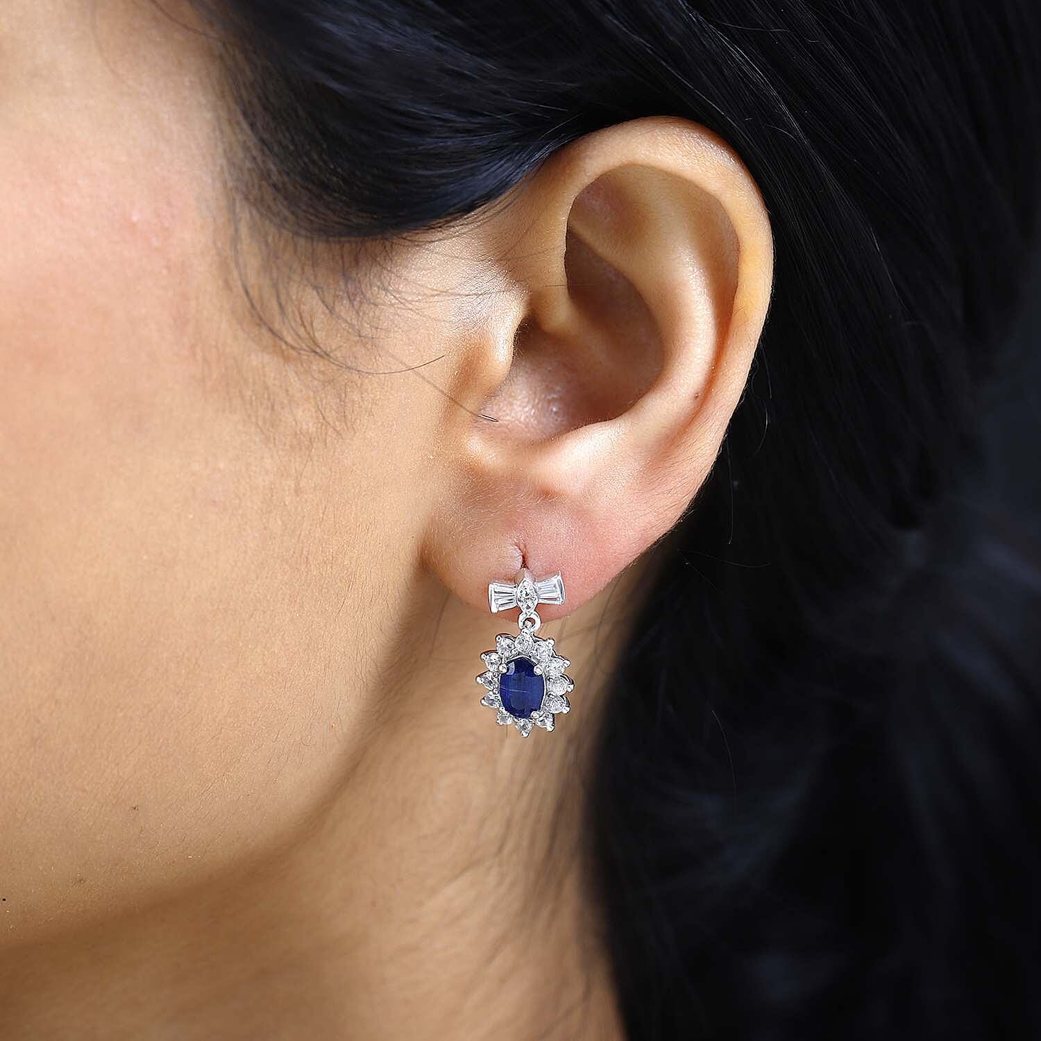 Kashmir Kyanite and White Zircon Sunburst Earrings in Platinum Over Sterling Silver 4.00 ctw