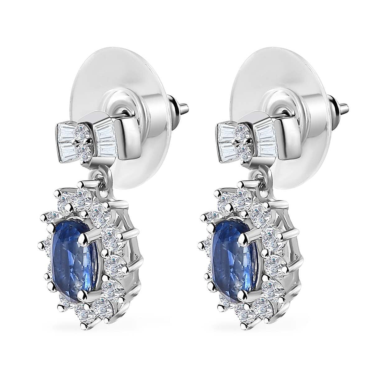 Kashmir Kyanite and White Zircon Sunburst Earrings in Platinum Over Sterling Silver 4.00 ctw