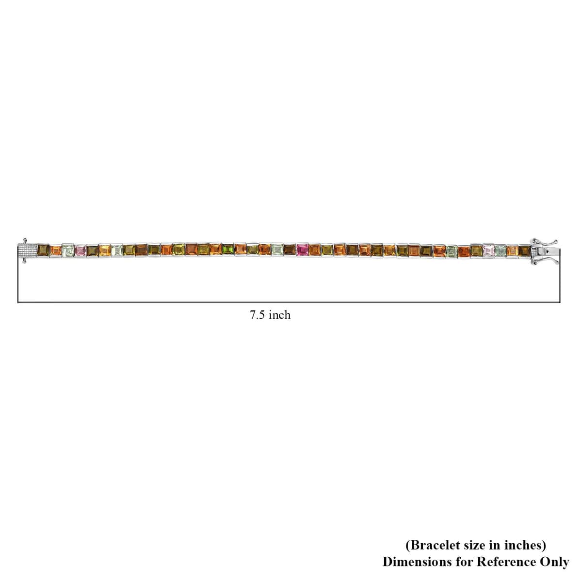 Princess Cut Multi-Tourmaline14.15 ctw Tennis Bracelet in Platinum Over Sterling Silver (7.25 In) image number 4