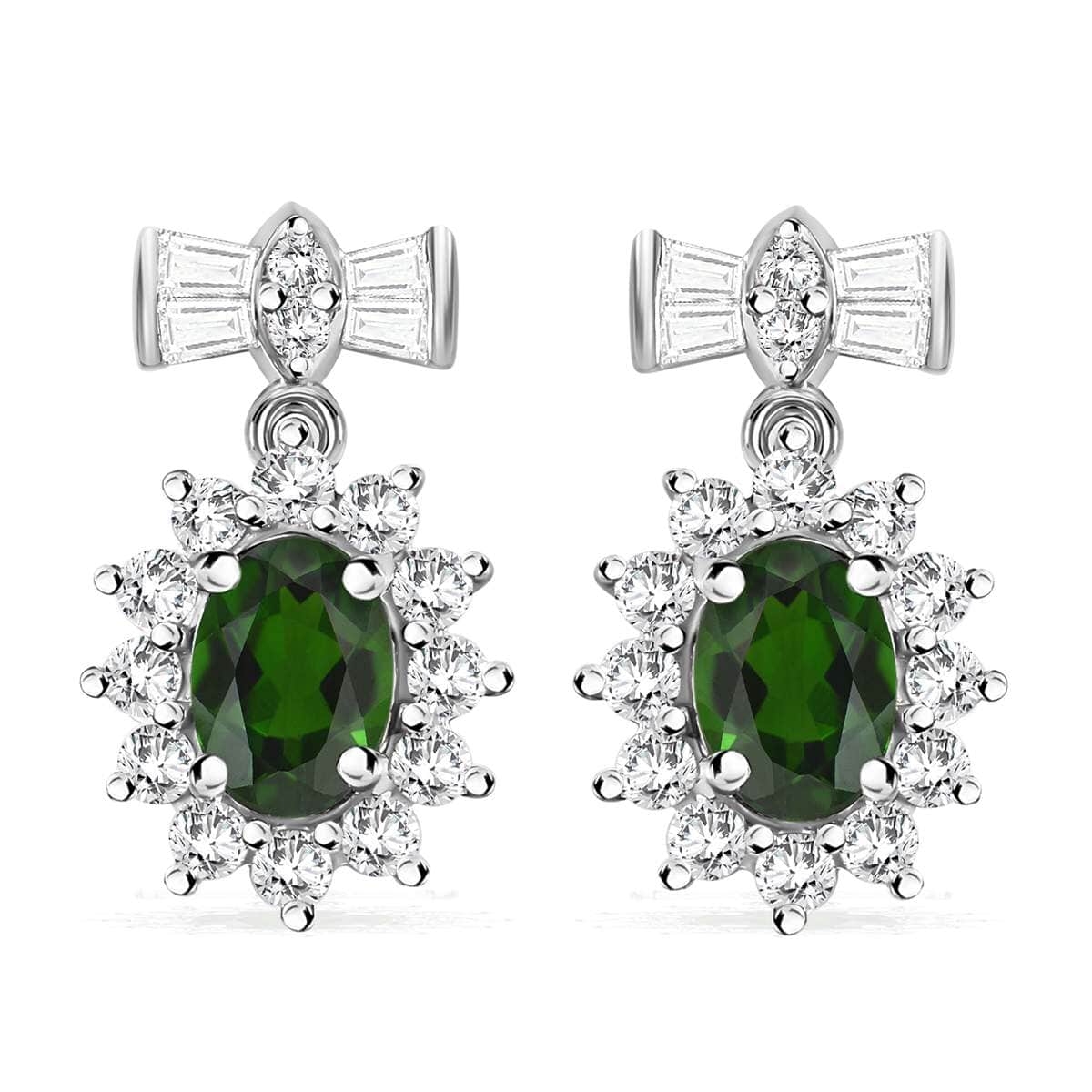Chrome Diopside and White Zircon Sunburst Earrings in Platinum Over Sterling Silver 3.25 ctw image number 0
