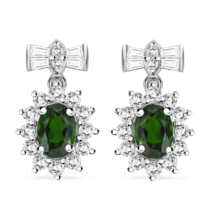 Chrome Diopside and White Zircon Sunburst Earrings in Platinum Over Sterling Silver 3.25 ctw