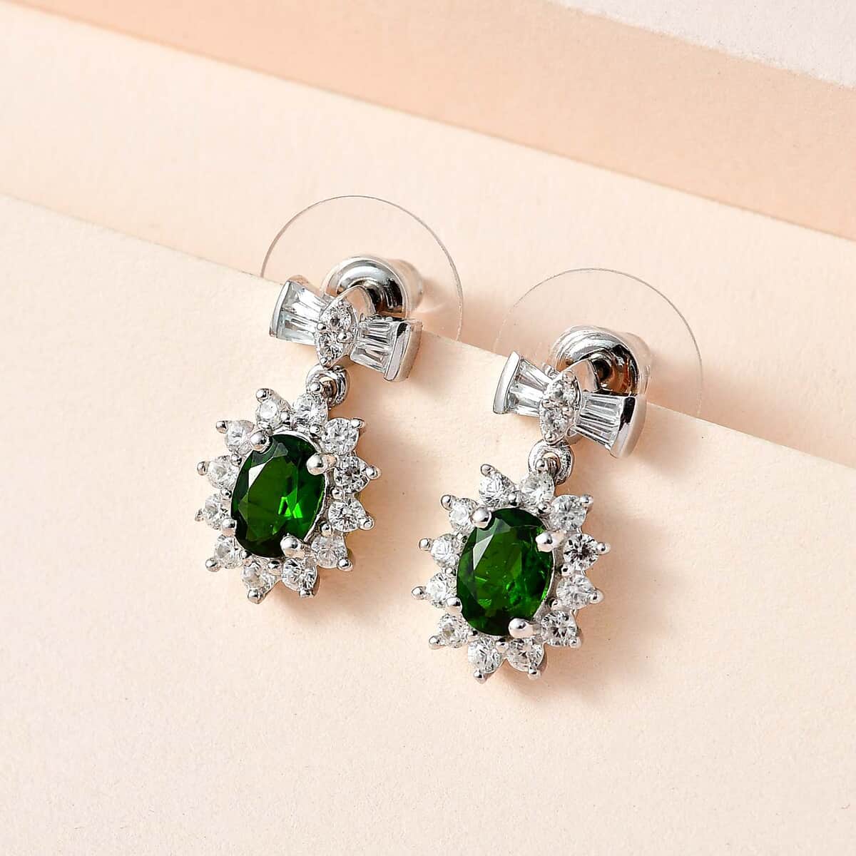 Chrome Diopside and White Zircon Sunburst Earrings in Platinum Over Sterling Silver 3.25 ctw image number 1
