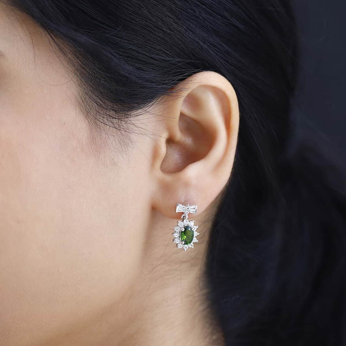 Chrome Diopside and White Zircon Sunburst Earrings in Platinum Over Sterling Silver 3.25 ctw image number 2