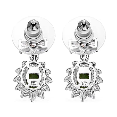 Chrome Diopside and White Zircon 3.25 ctw Sunburst Earrings in Platinum Over Sterling Silver