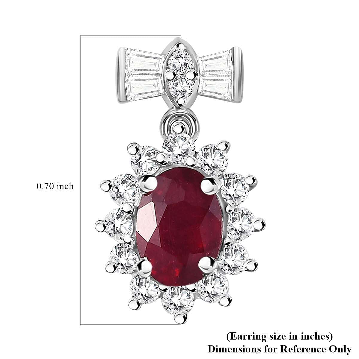Niassa Ruby (FF) and White Zircon 4.25 ctw Sunburst Earrings in Platinum Over Sterling Silver image number 5