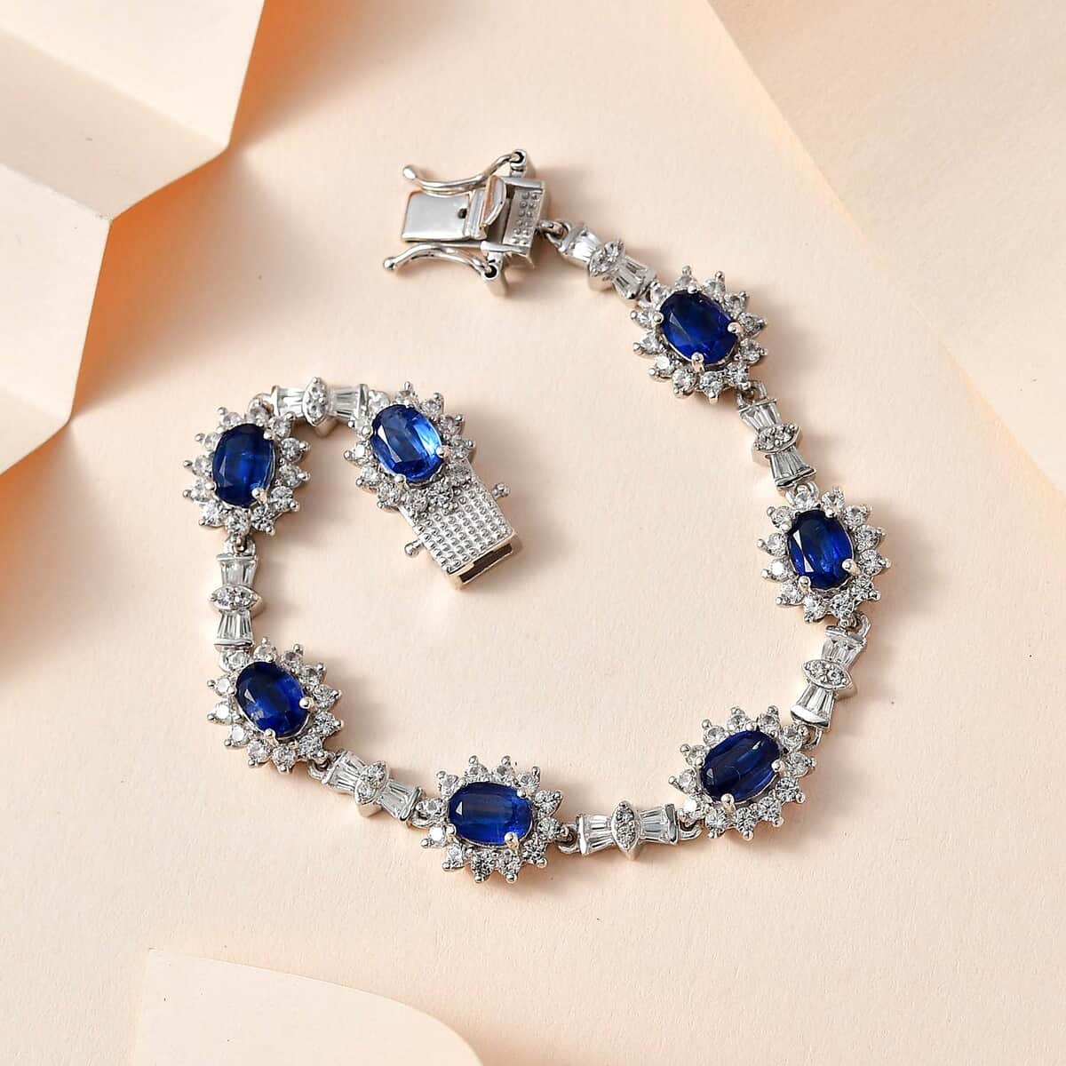 Kyanite and White Zircon Bracelet in Platinum Over Sterling Silver (6.50 In) 14.00 ctw image number 1