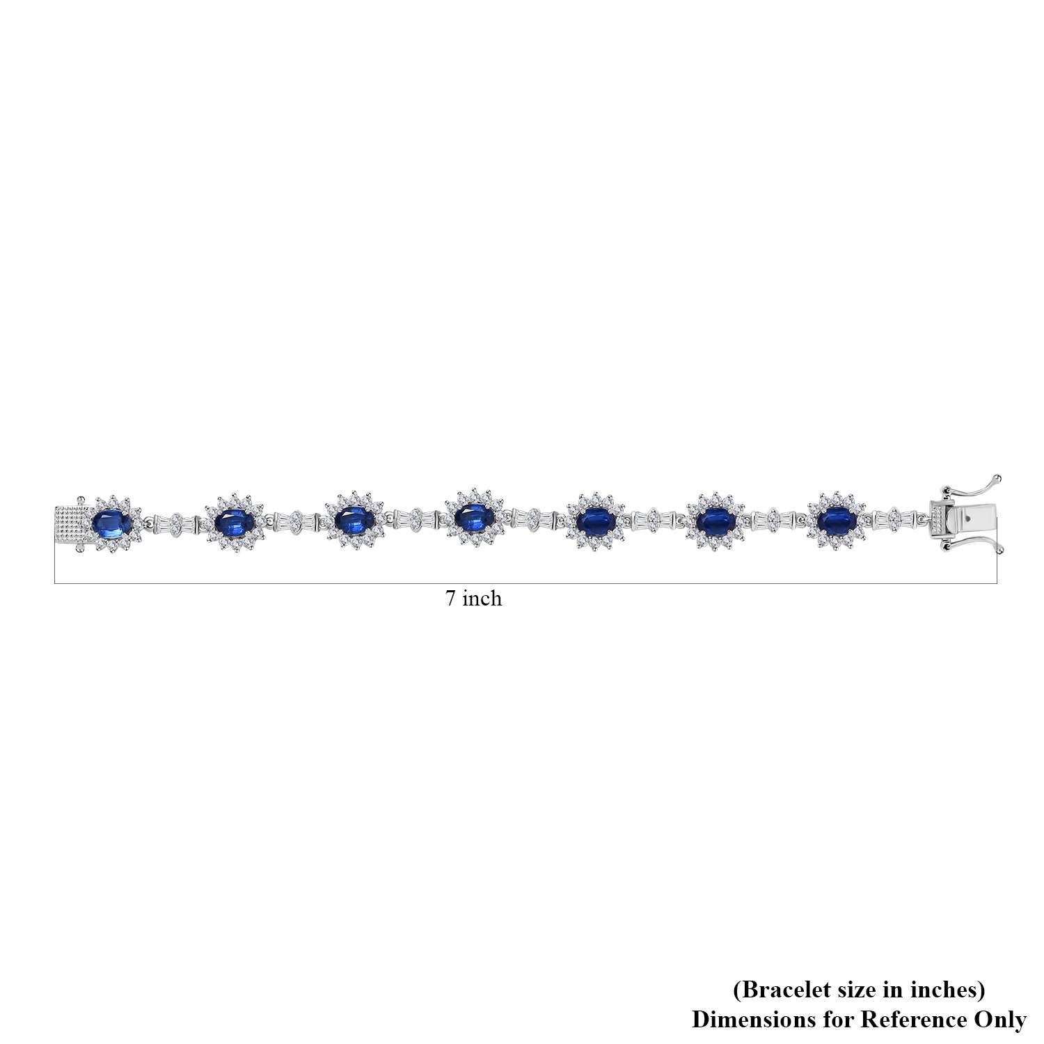 Kashmir Kyanite and White Zircon Sunburst Link Bracelet in Platinum Over Sterling Silver (6.50 In) 14.00 ctw