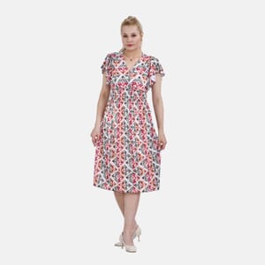 Value Buy Tamsy Multi Ikat Smocked Waist Midi Dress with Flutter Sleeves - One Size Fits Most