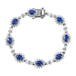 Kashmir Kyanite and White Zircon Sunburst Link Bracelet in Platinum Over Sterling Silver (7.25 In) 15.90 ctw